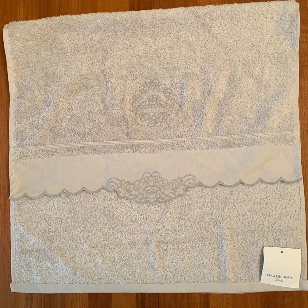 NWT English Home Daily 100% Cotton Towel Embroidered - Gray